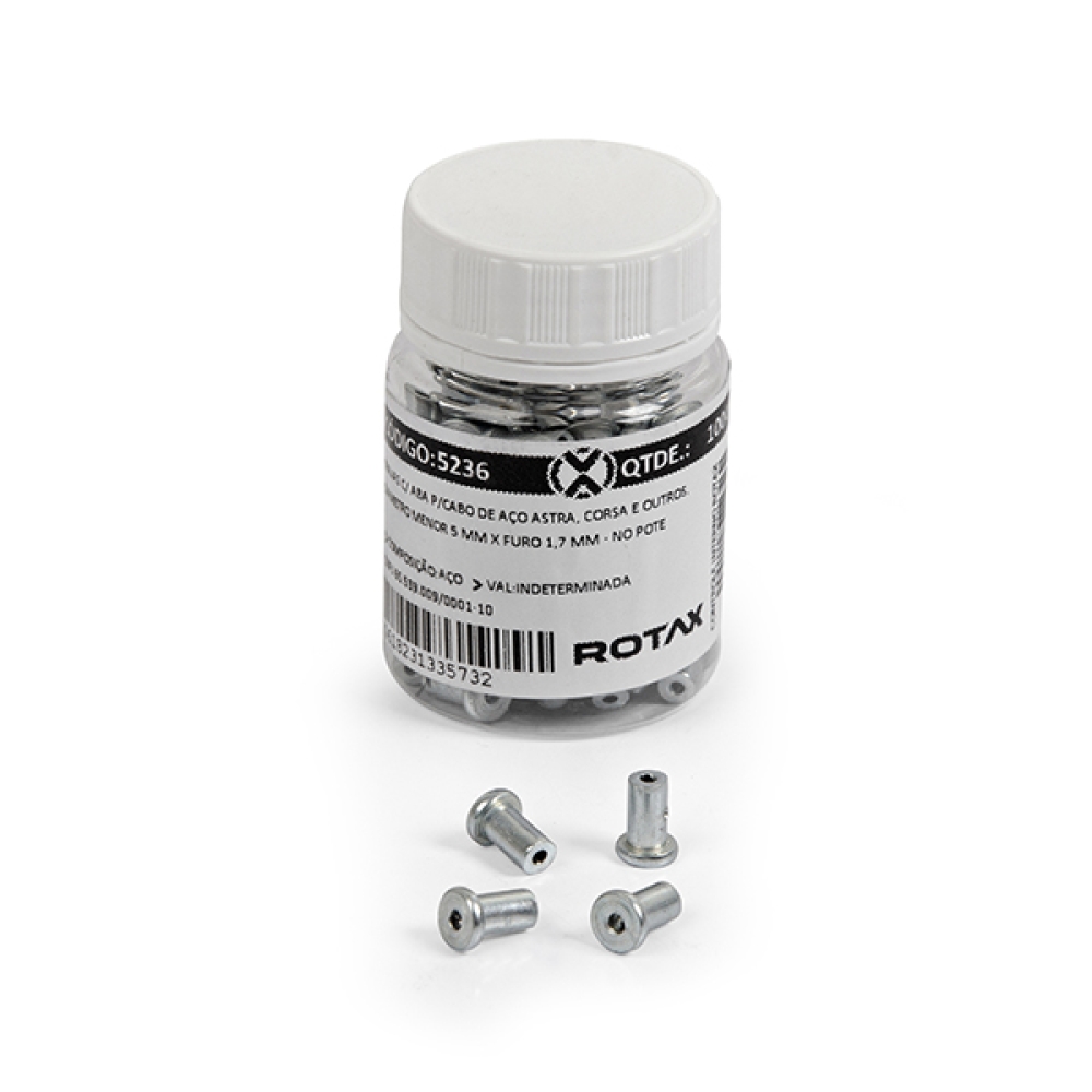 Trava c/ Aba para Cabo de Aço Astra, Corsa e Outros - Diâmetro Menor 5mm x furo 1,7mm no Pote